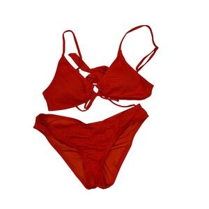 Lucky Brand Bikini Set Women Small Orange Excellent Smocked Triangle Ruched Back